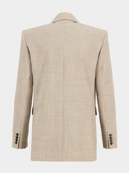 Beige Taupe Wool Double-Breasted Blazer