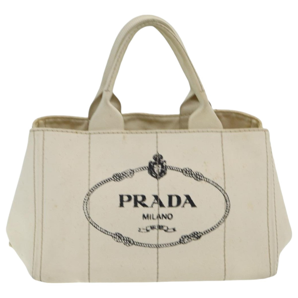 PRADA Canapa MM Hand Bag Canvas Cream Auth 83516