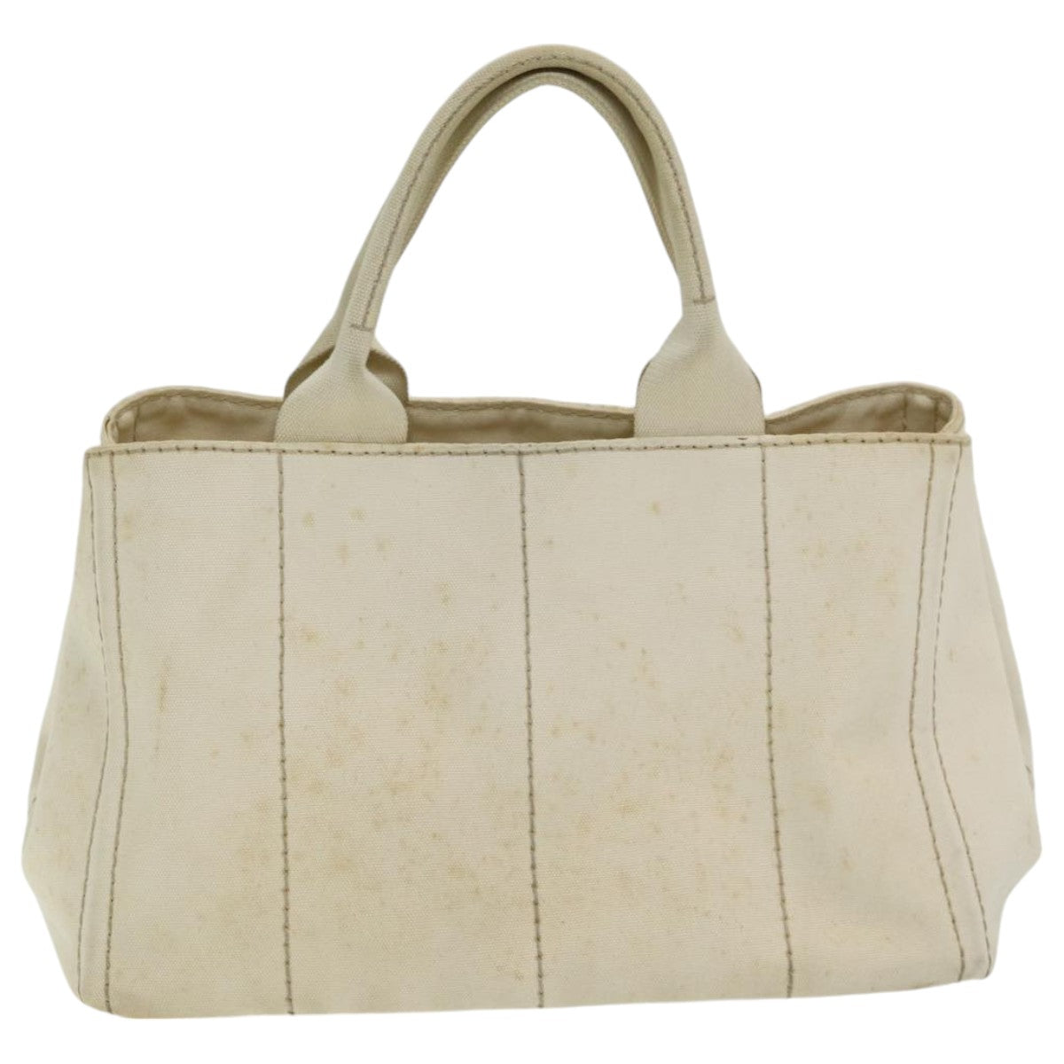 PRADA Canapa MM Hand Bag Canvas Cream Auth 83516