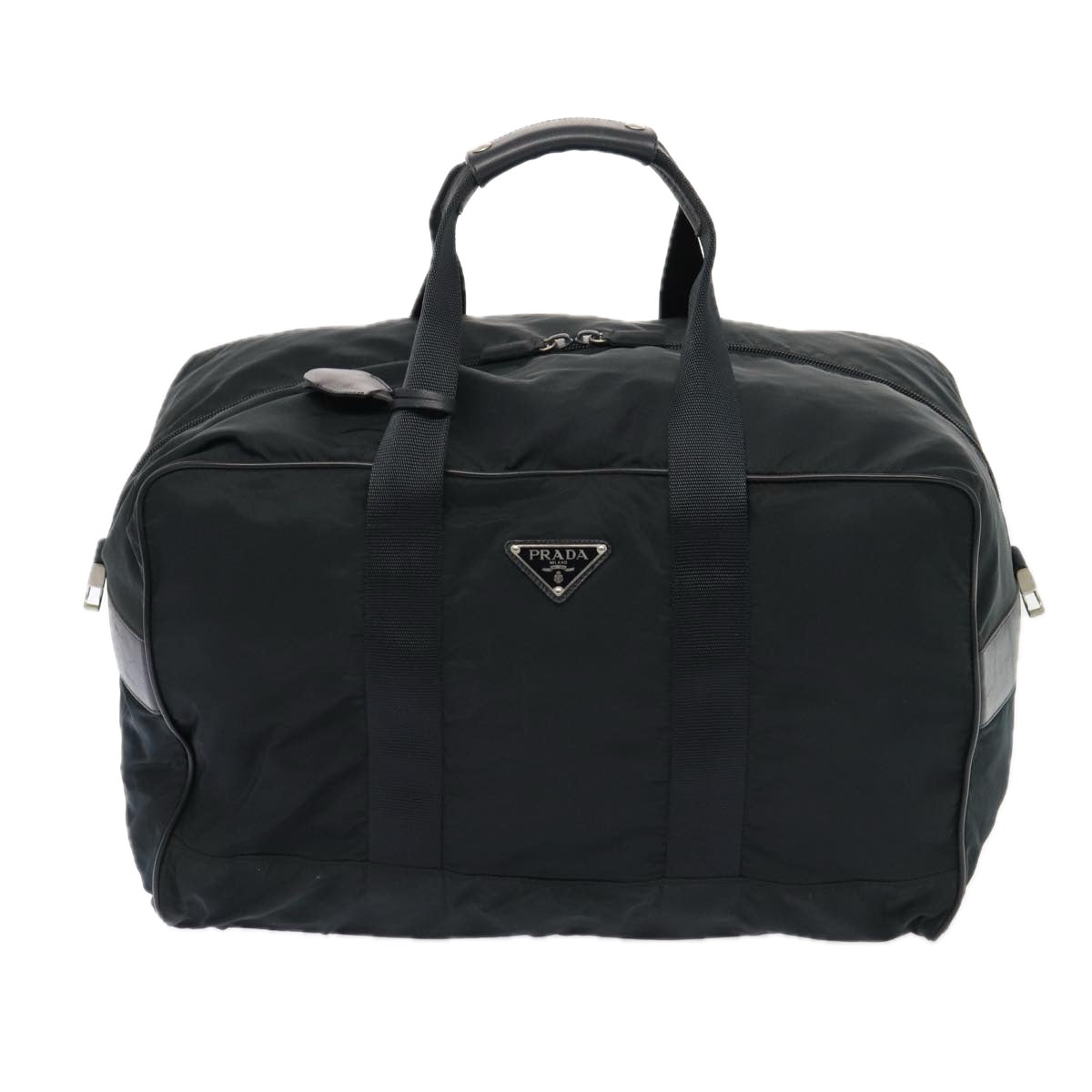 PRADA Boston Bag Nylon Black Silver Auth 83519