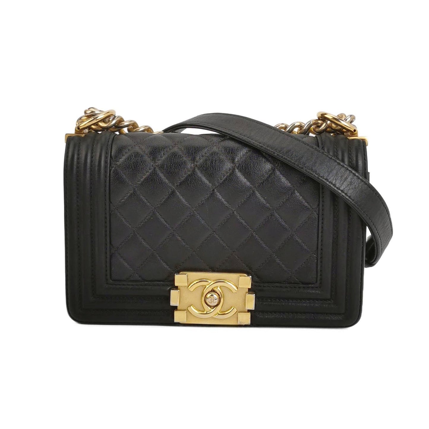 Chanel Le Boy Small Black Lambskin Leather Antiqued Gold Hardware