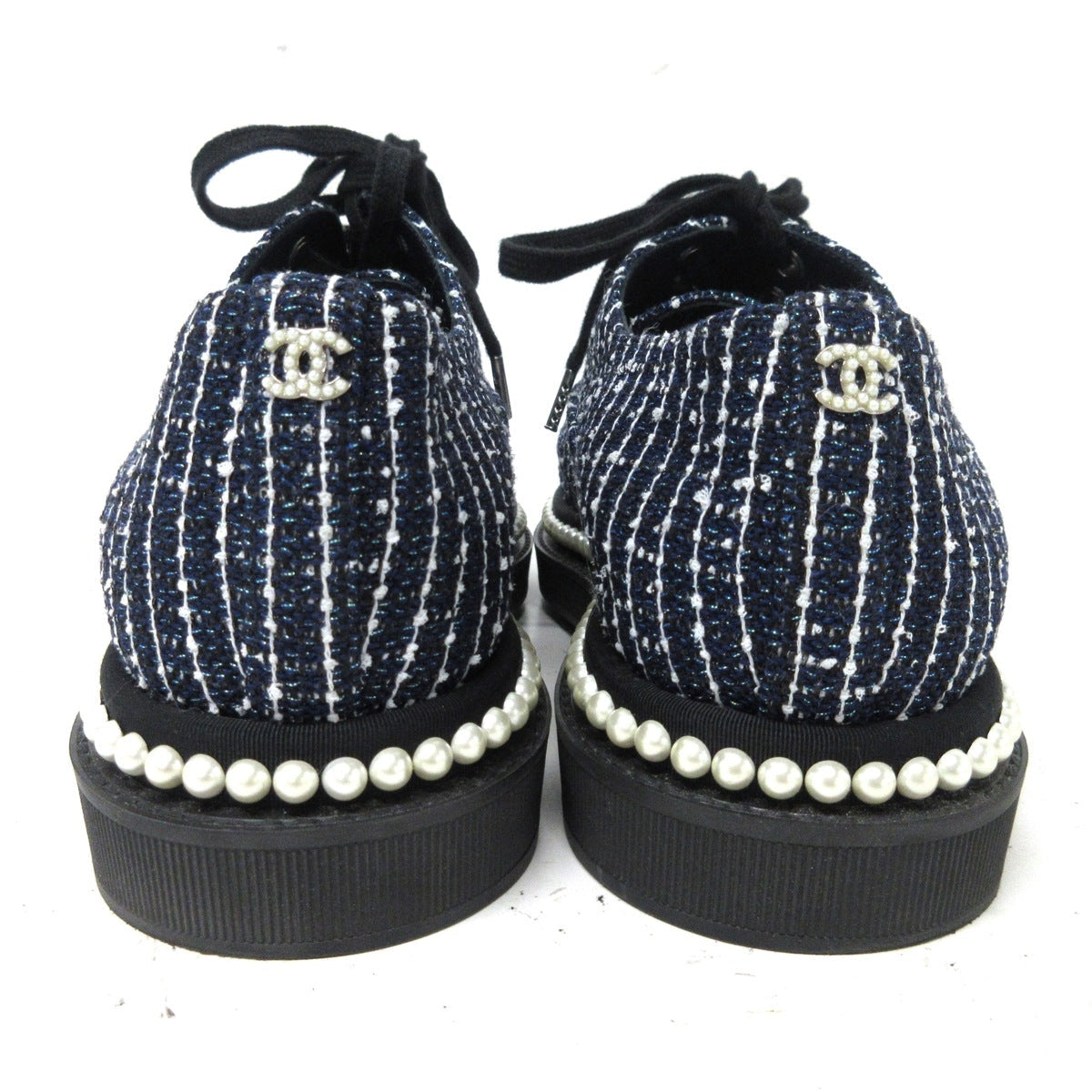 Chanel Tweed Grosgrain Pearl Sneaker 37