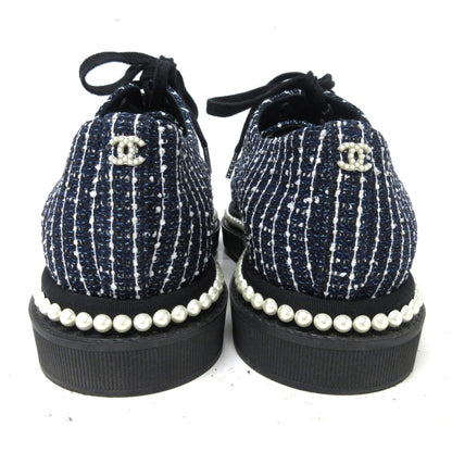 Chanel Tweed Grosgrain Pearl Sneaker 37