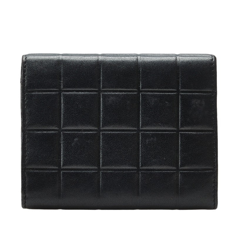 Chanel Chocolate Bar Three Folded Wallet Black Leather