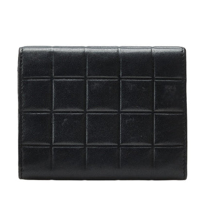 Chanel Chocolate Bar Three Folded Wallet Black Leather