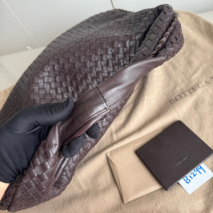 Bottega Veneta Hobo Bag Large Dark Chocolate Brown Lambskin with Studs 47cm