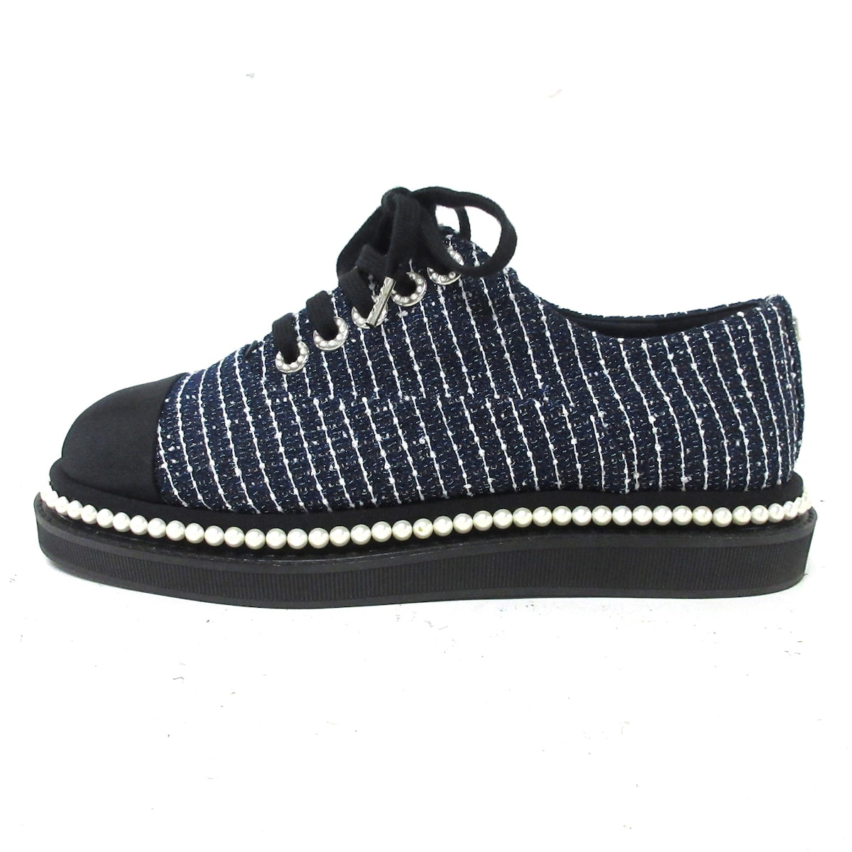 Chanel Tweed Grosgrain Pearl Sneaker 37