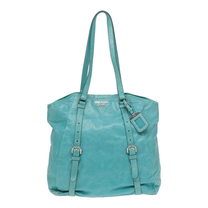 PRADA Tote Bag Leather Turquoise Blue Auth 83948