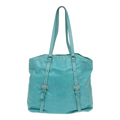 PRADA Tote Bag Leather Turquoise Blue Auth 83948