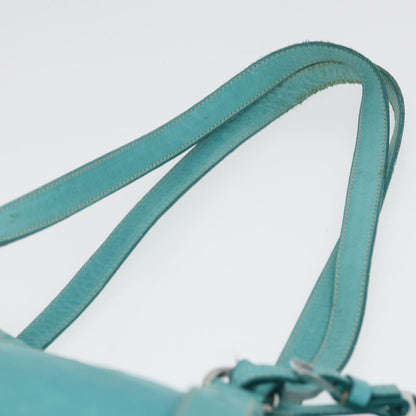 PRADA Tote Bag Leather Turquoise Blue Auth 83948