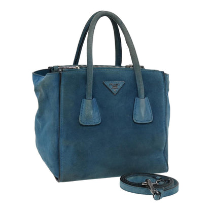 PRADA Hand Bag Suede 2way Blue Auth 83949