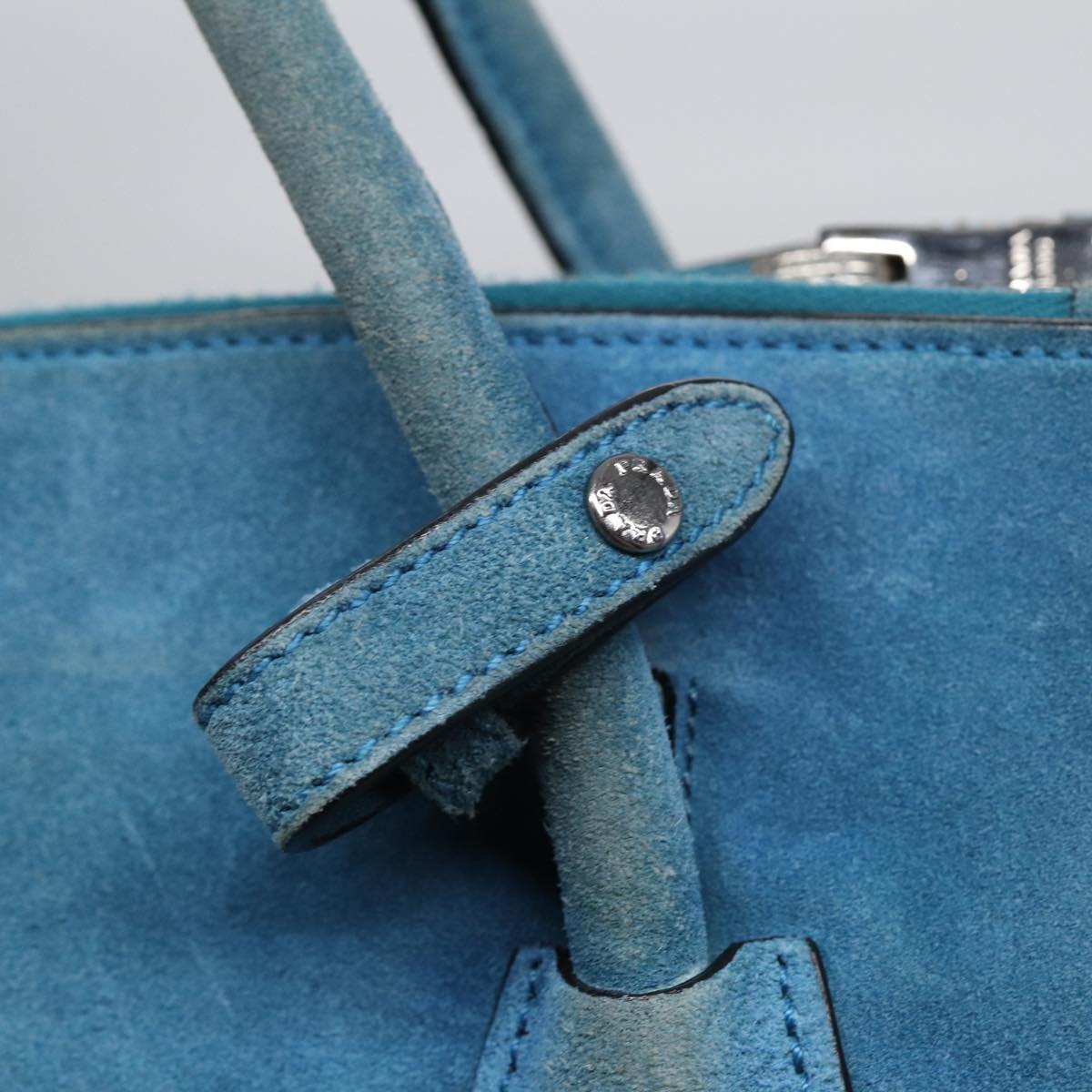 PRADA Hand Bag Suede 2way Blue Auth 83949