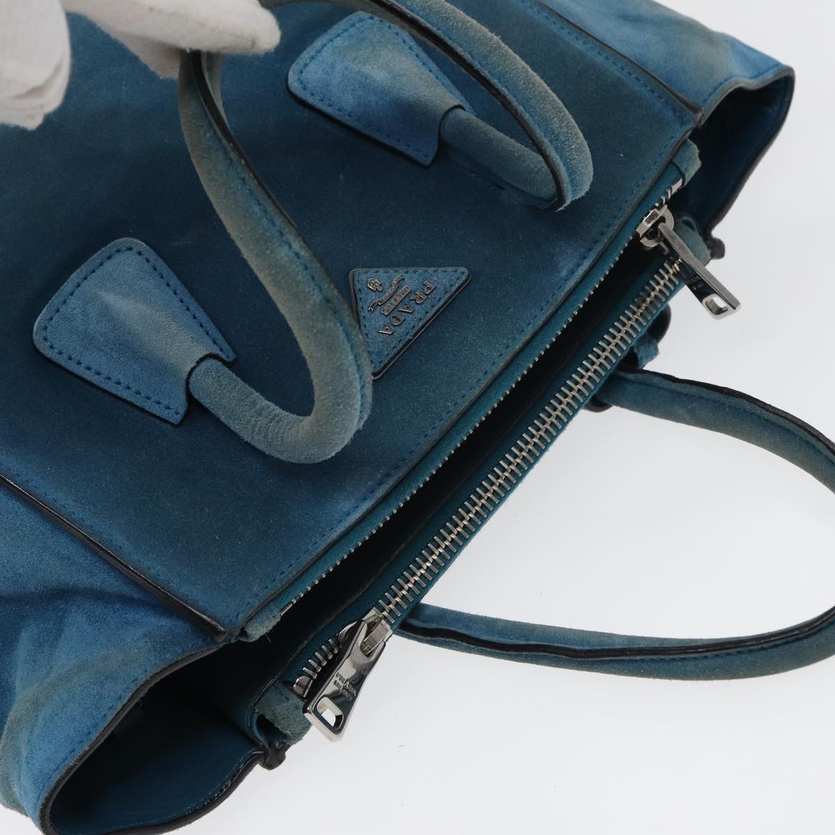 PRADA Hand Bag Suede 2way Blue Auth 83949