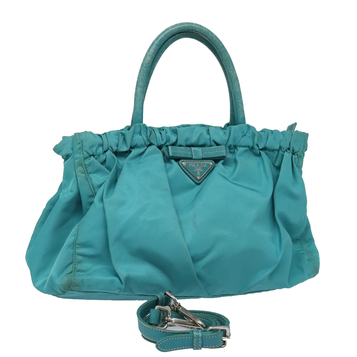 PRADA Hand Bag Nylon 2way Turquoise Blue Auth 83957