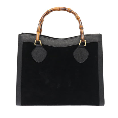 GUCCI Bamboo Hand Bag Suede Black Gold 002 1186 0260 Auth 83973