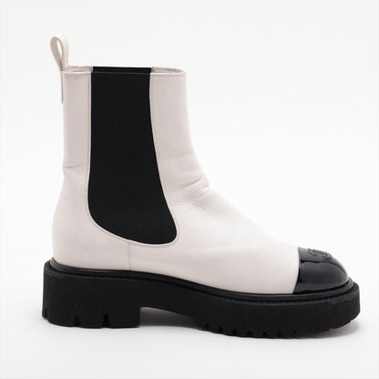 Chanel Coco Brand Leather Patent Sidewear 37  White G38218