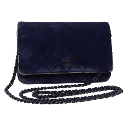 Chanel Chain Shoulder Bag Moquette Navy CC Auth