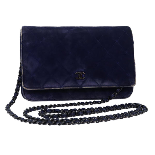 Chanel Chain Shoulder Bag Moquette Navy CC Auth