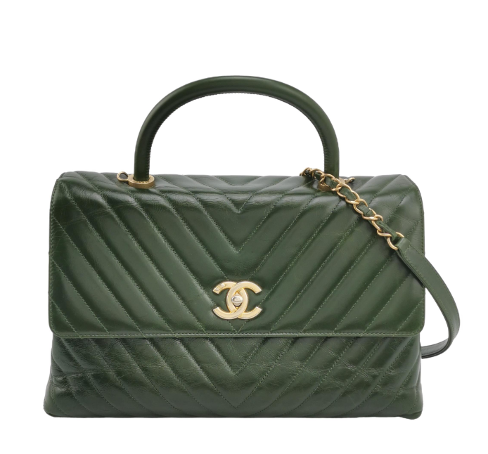 Preloved Chanel Coco Handle Bag Maxi Green 250105781012547