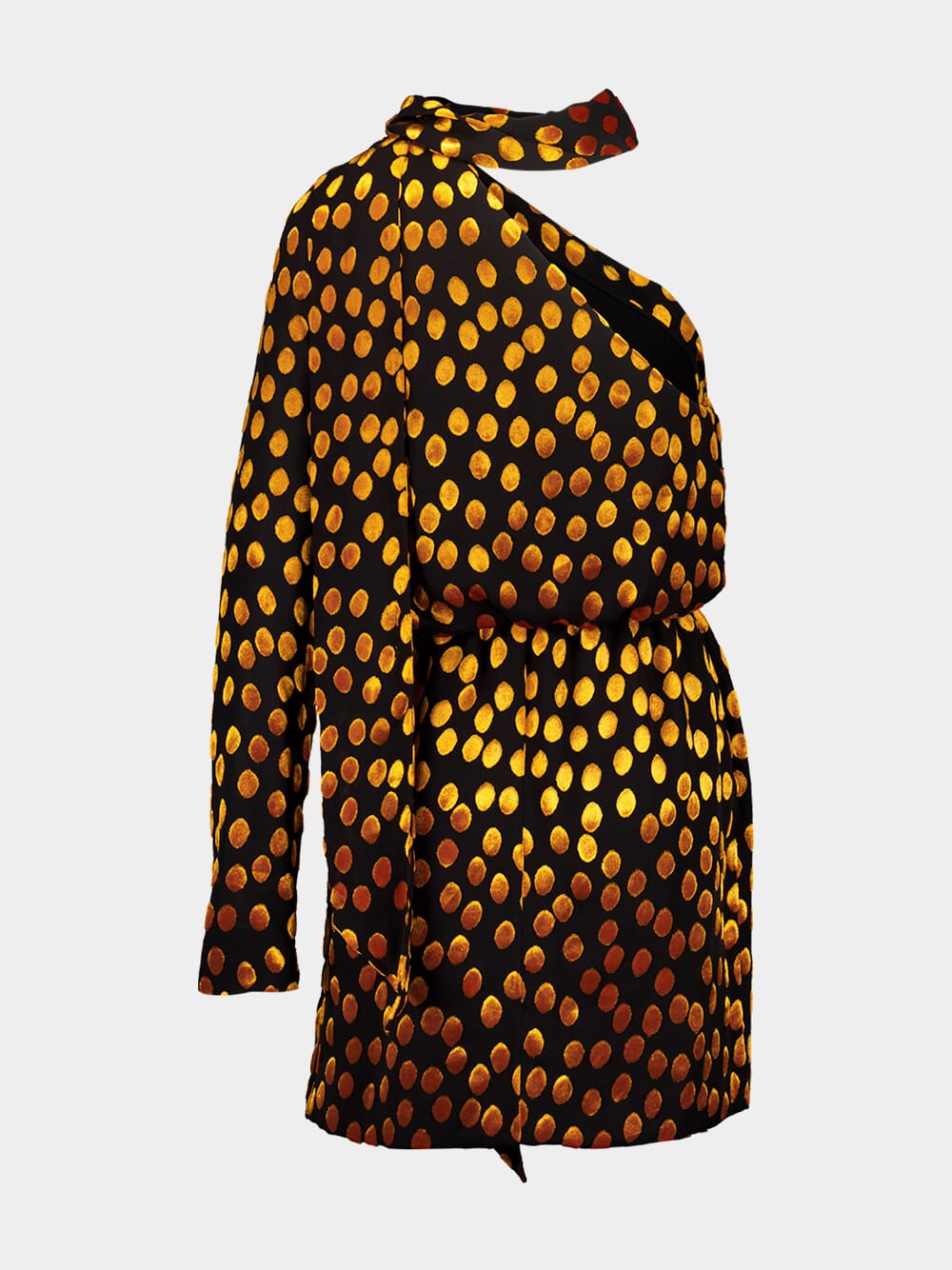 One-Shoulder Dress in Noir Orange Velvet Dotted Silk