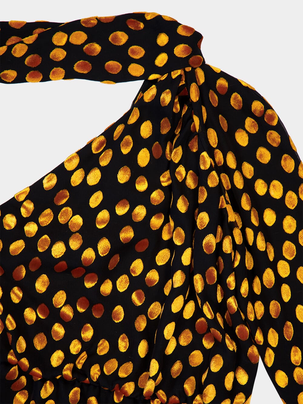 One-Shoulder Dress in Noir Orange Velvet Dotted Silk