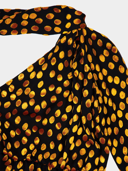 One-Shoulder Dress in Noir Orange Velvet Dotted Silk