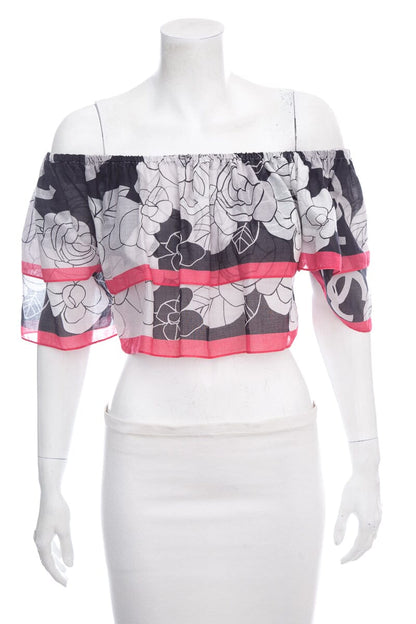 Chanel Black & White Off Shoulder Blouse SZ 38