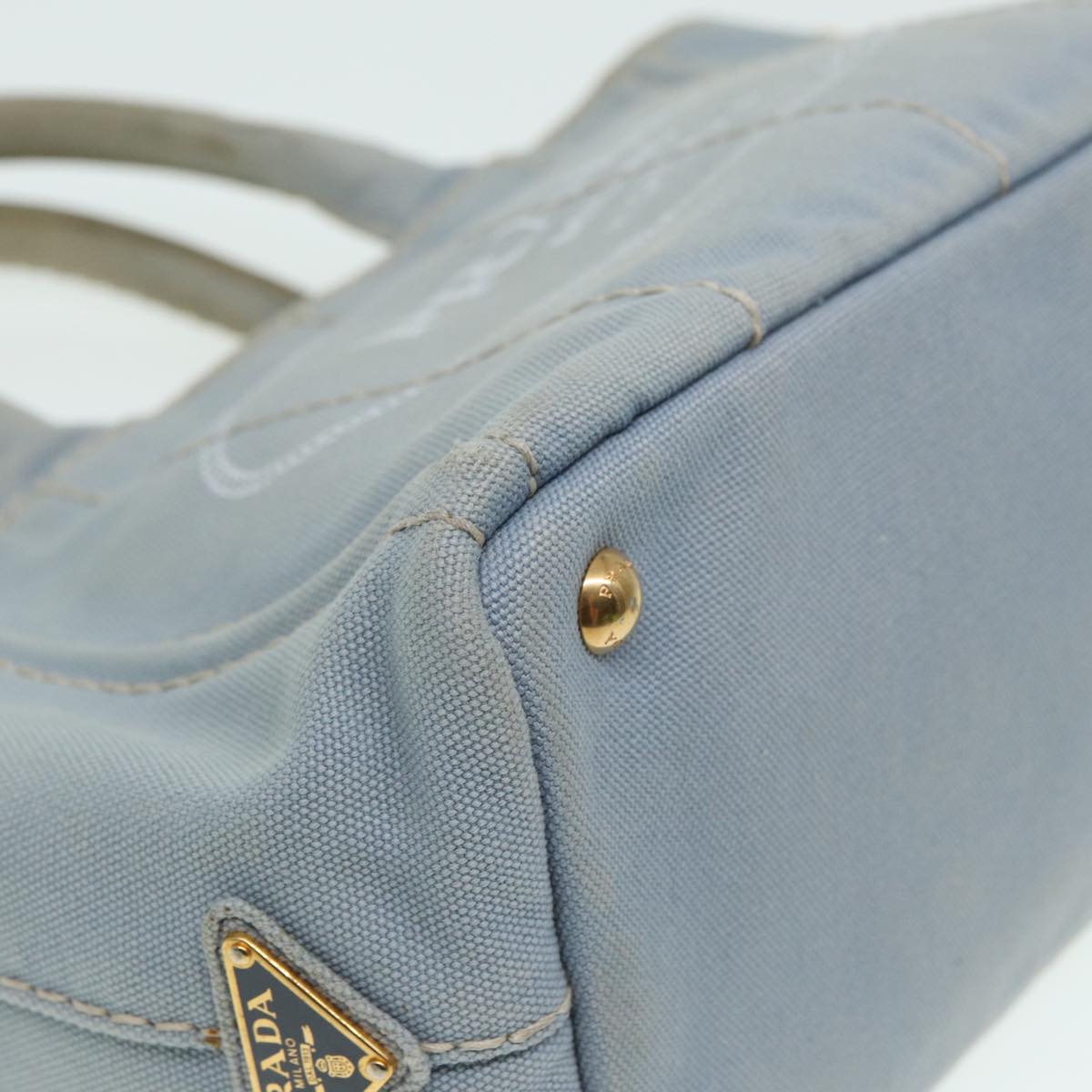 PRADA Canapa PM Hand Bag Canvas Light Blue Auth 84449