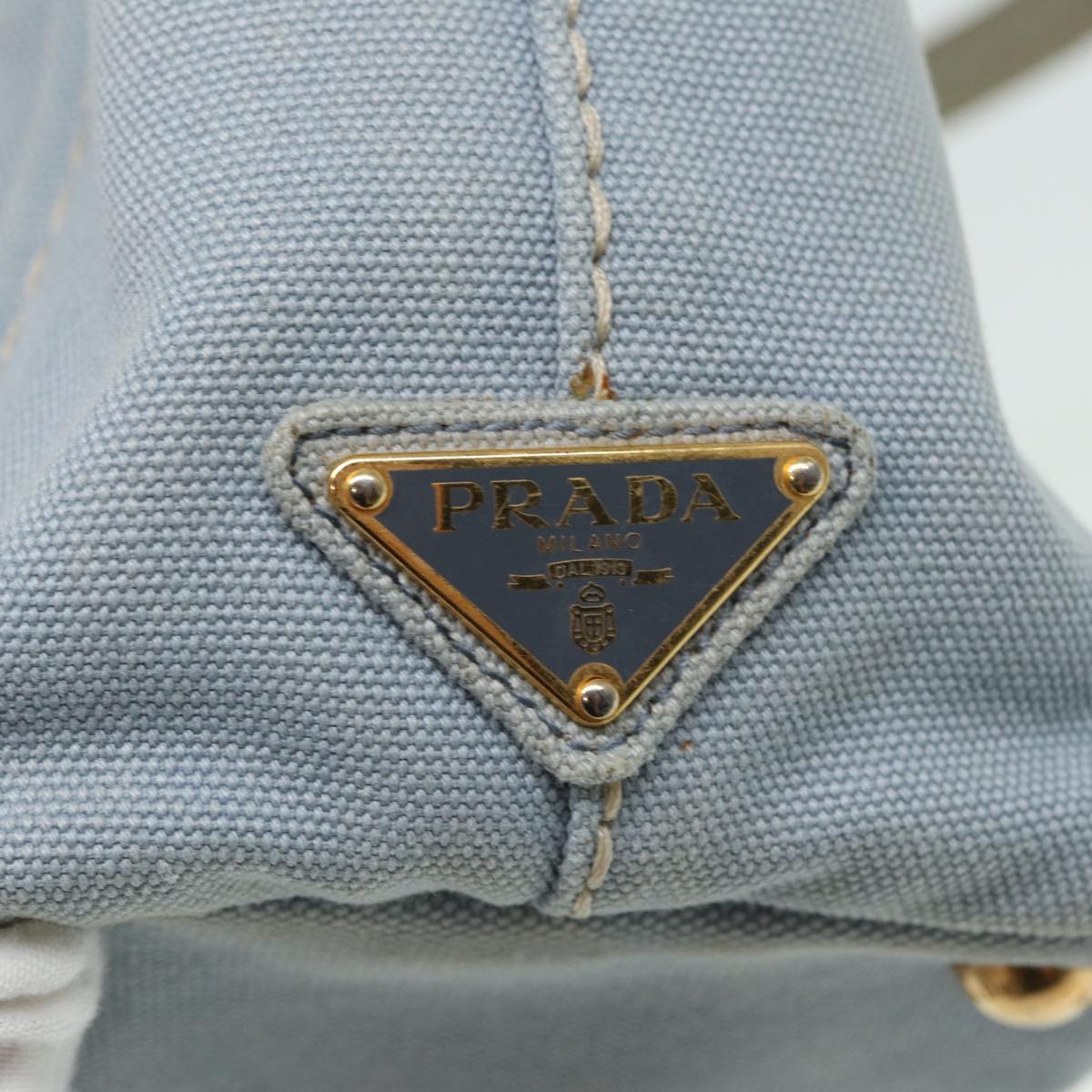 PRADA Canapa PM Hand Bag Canvas Light Blue Auth 84449