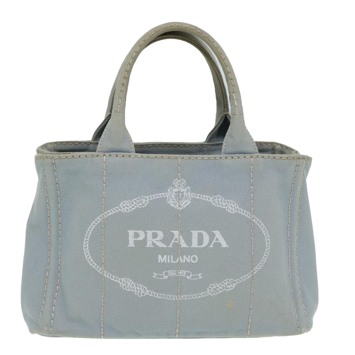 PRADA Canapa PM Hand Bag Canvas Light Blue Auth 84449