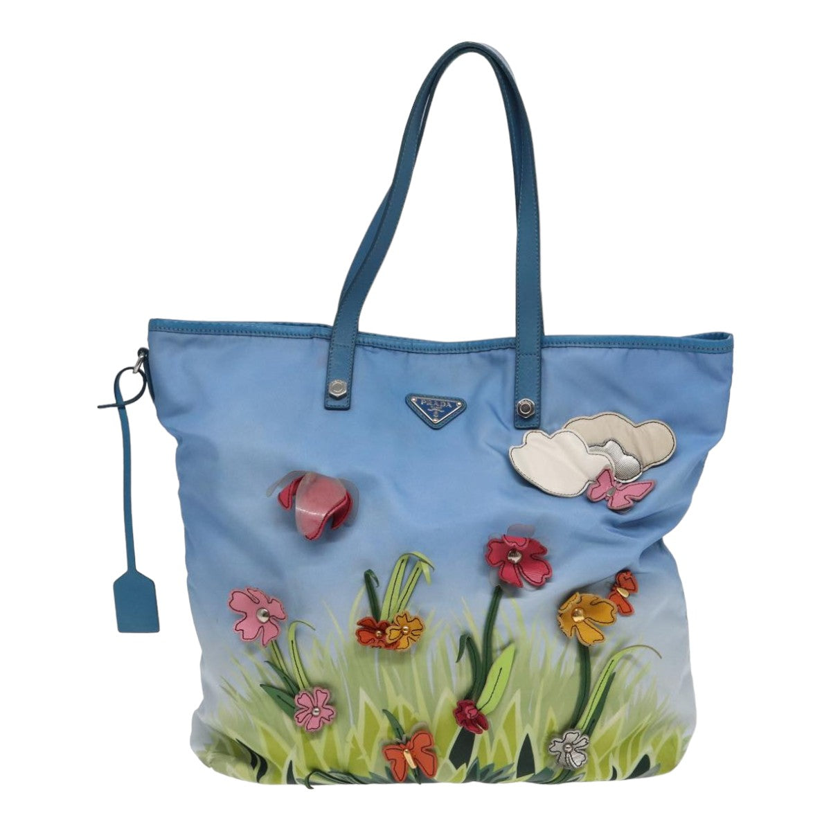 PRADA Floral Tote Bag Nylon Blue Green Auth 84450