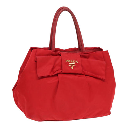 PRADA Hand Bag Nylon Red Auth 84453