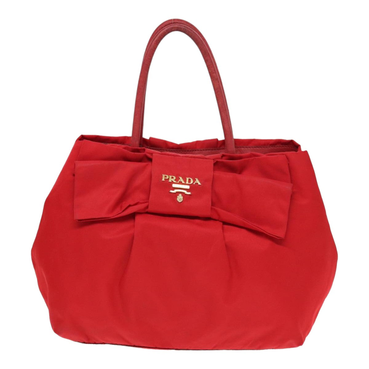 PRADA Hand Bag Nylon Red Auth 84453