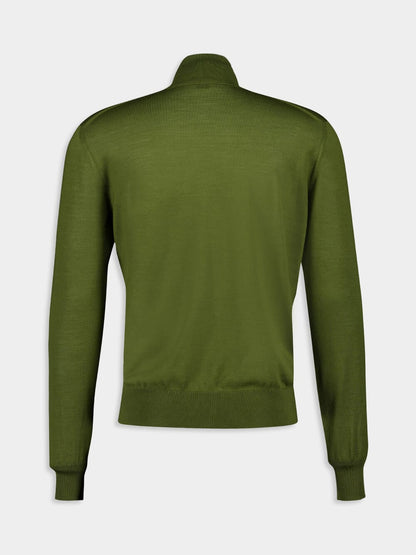 Turtleneck Sweater in Olive Green Cashmere Wool and Silk