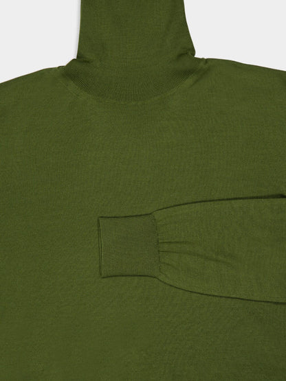 Turtleneck Sweater in Olive Green Cashmere Wool and Silk