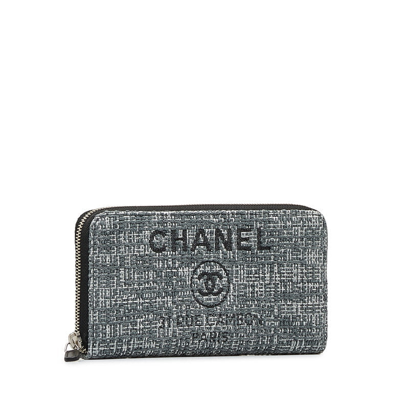 CHANEL Long Zip Wallet in Tweed Denim Blue