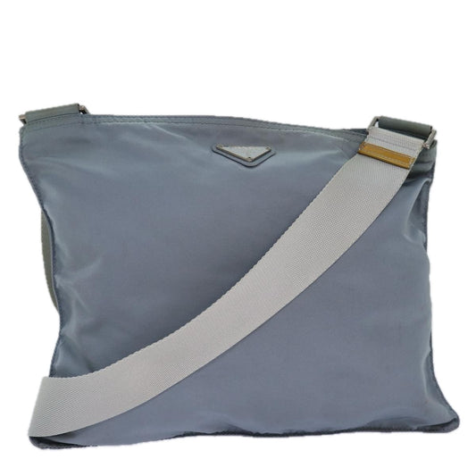 PRADA Shoulder Bag Nylon Light Blue Silver Auth 84542