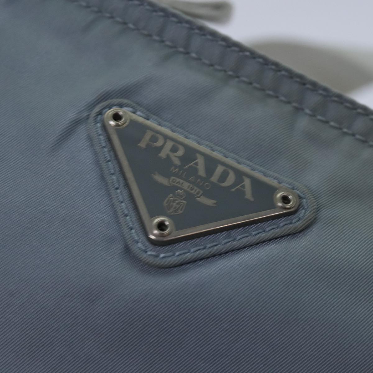 PRADA Shoulder Bag Nylon Light Blue Silver Auth 84542