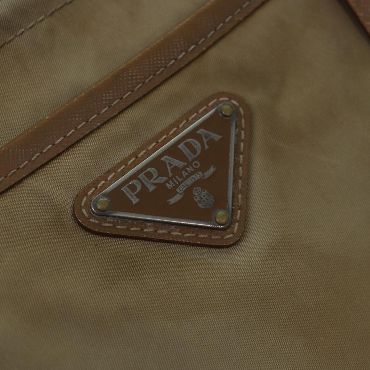 PRADA Tote Bag Nylon Beige Silver Auth 84544