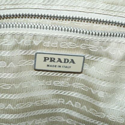 PRADA Tote Bag Nylon Beige Silver Auth 84544