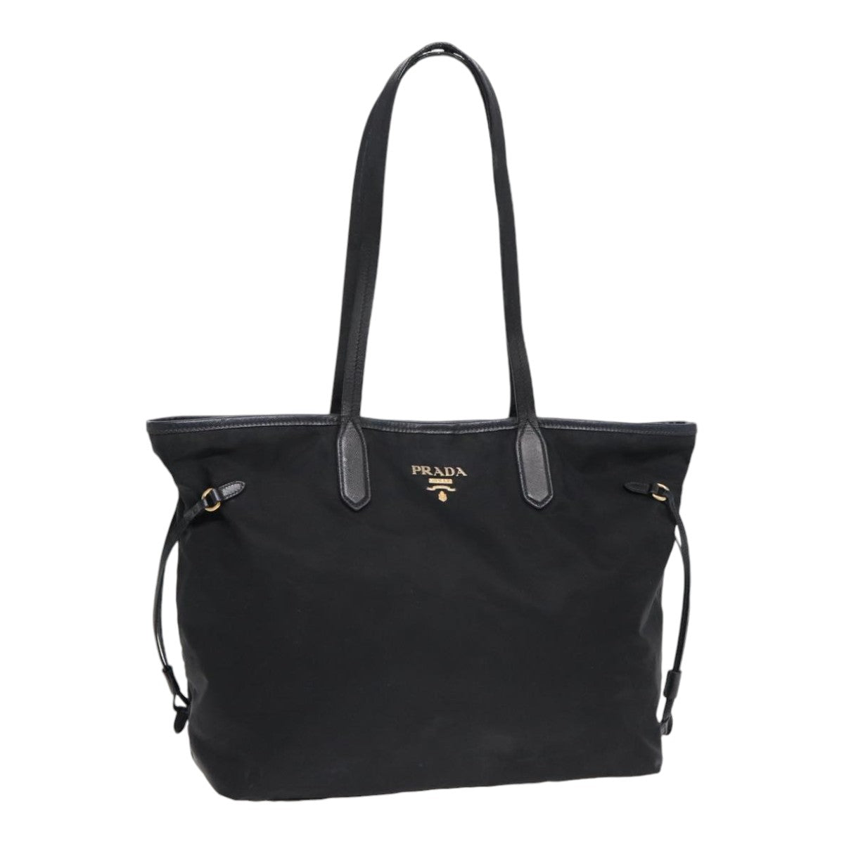 PRADA Tote Bag Nylon Black Gold Auth 84619