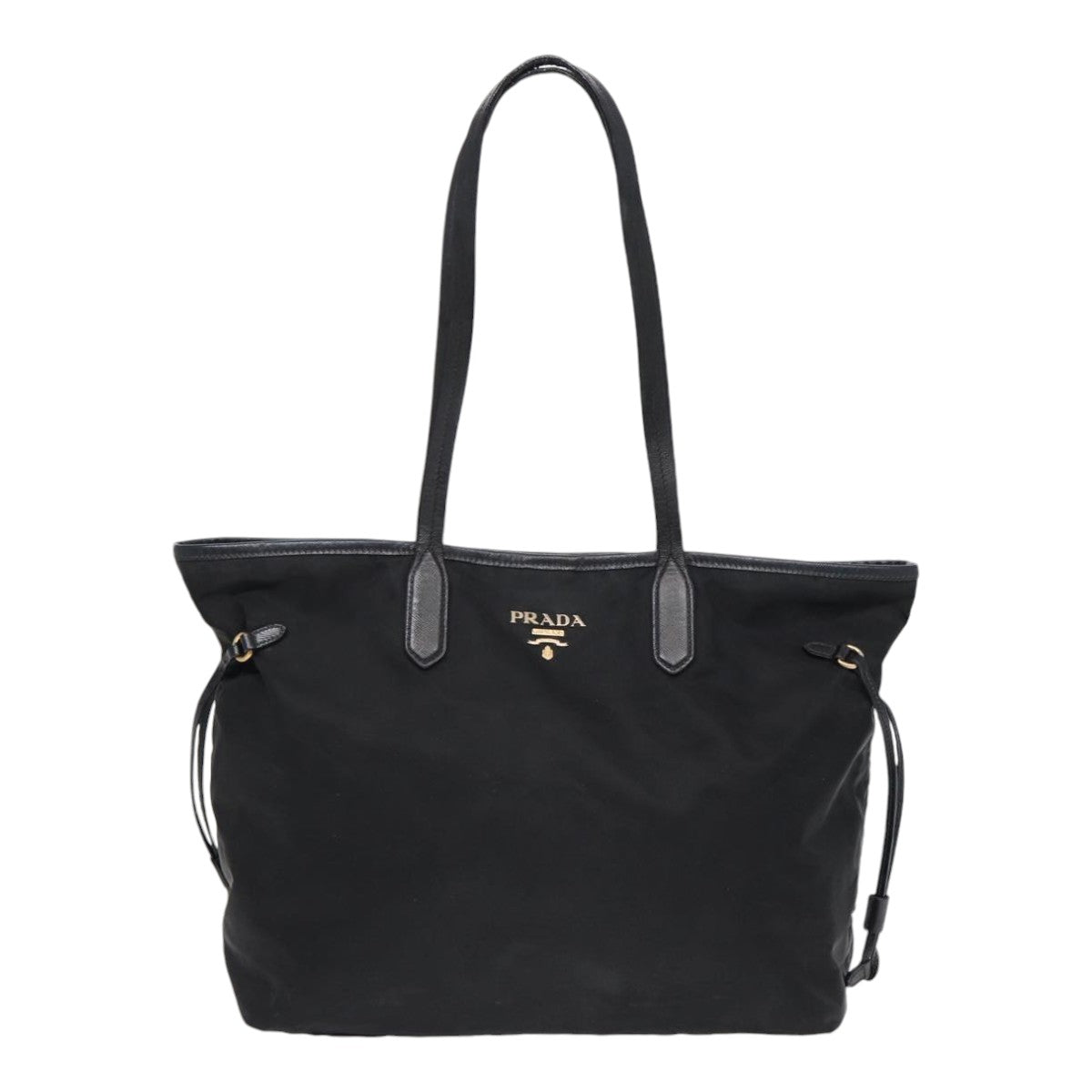 PRADA Tote Bag Nylon Black Gold Auth 84619