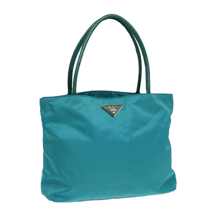 PRADA Tote Bag Nylon Turquoise Blue Gold Auth 84647