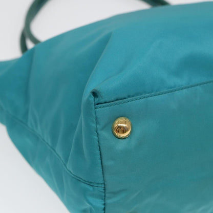 PRADA Tote Bag Nylon Turquoise Blue Gold Auth 84647