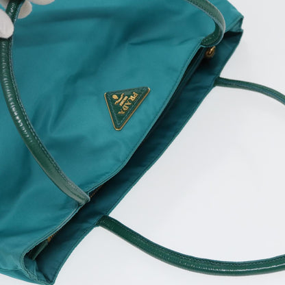 PRADA Tote Bag Nylon Turquoise Blue Gold Auth 84647