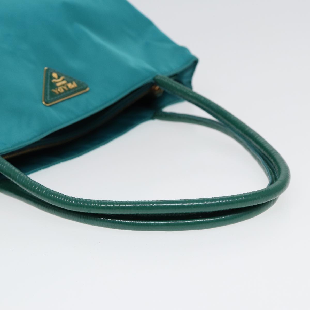 PRADA Tote Bag Nylon Turquoise Blue Gold Auth 84647