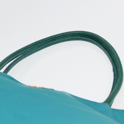 PRADA Tote Bag Nylon Turquoise Blue Gold Auth 84647