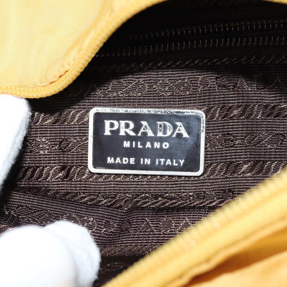 PRADA Tote Bag Nylon Yellow Silver Auth 84670