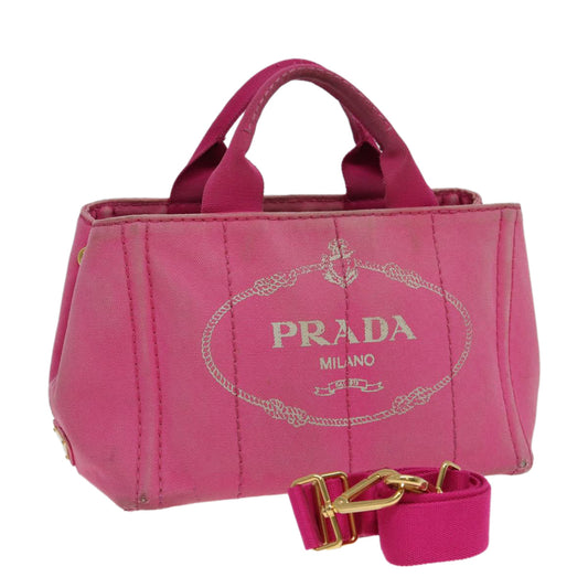 PRADA Canapa PM Hand Bag Canvas Pink Auth 84944