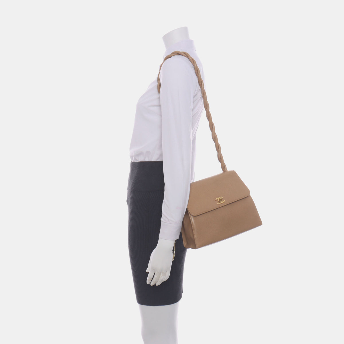 Chanel Braided CC Turn-lock Flap Bag Beige Caviar Leather